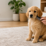 Puppy being checked with a flea comb for flea and tick prevention